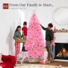 imageBest Choice Products White Christmas Tree 75ft PreLit Artificial Pine Tree Premium Holiday Decoration wWarm White Lights Stand Easy AssemblyPink