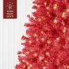 imageBest Choice Products White Christmas Tree 75ft PreLit Artificial Pine Tree Premium Holiday Decoration wWarm White Lights Stand Easy AssemblyRed