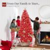 imageBest Choice Products White Christmas Tree 75ft PreLit Artificial Pine Tree Premium Holiday Decoration wWarm White Lights Stand Easy AssemblyRed