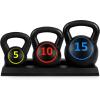 imageBest Choice Products 3Piece Kettlebell Set with Storage Rack HDPE Coated Exercise Fitness Concrete Weights for Home Gym Strength Training HIIT Workout 5lb 10lb 15lb