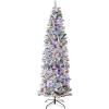 imageBest Choice Products Flocked Pencil Christmas Tree PreLit Slim Artificial Holiday Decoration 6ft Lighted Skinny wBase Warm White LightsDual WhiteMulti Color Lights