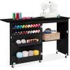 imageBest Choice Products Folding Sewing Table Multipurpose Craft Station ampamp Side Desk with Compact Design Wheels Shelves Storage Trays Pegs Magnetic Doors Metal Doorknobs  WhiteBlack