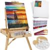 imageBest Choice Products French Easel 32pc Beginners Kit Portable Wooden Folding Adjustable Sketch Box Artist Tripod for Painting Drawing wAcrylic Paints Brushes Canvases Palettes  BlueNatural