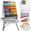 imageBest Choice Products French Easel 32pc Beginners Kit Portable Wooden Folding Adjustable Sketch Box Artist Tripod for Painting Drawing wAcrylic Paints Brushes Canvases Palettes  BlueGray