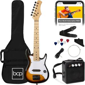 imageBest Choice Products 30in Kids Electric Guitar Beginner Starter Kit w 5W Amplifier Strap Gig Bag Strings Picks  BlackSunburst