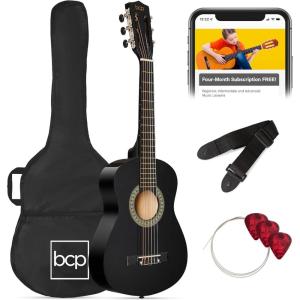 imageBest Choice Products 38in Beginner All Wood Acoustic Guitar Starter Kit wGig Bag 6 Picks Nylon Strings Strap wPick Holder  NaturalBlack