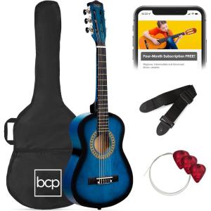 imageBest Choice Products 38in Beginner All Wood Acoustic Guitar Starter Kit wGig Bag 6 Picks Nylon Strings Strap wPick Holder  NaturalBlueburst