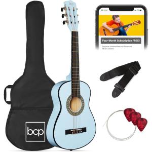 imageBest Choice Products 38in Beginner All Wood Acoustic Guitar Starter Kit wGig Bag 6 Picks Nylon Strings Strap wPick Holder  NaturalLight Blue