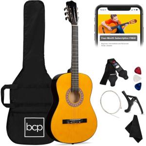 imageBest Choice Products 38in Beginner All Wood Acoustic Guitar Starter Kit wGig Bag 6 Picks Nylon Strings Strap wPick Holder  NaturalNatural