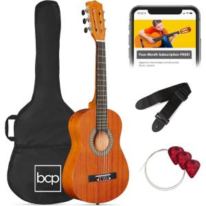 imageBest Choice Products 38in Beginner All Wood Acoustic Guitar Starter Kit wGig Bag 6 Picks Nylon Strings Strap wPick Holder  NaturalNatural Mahogany