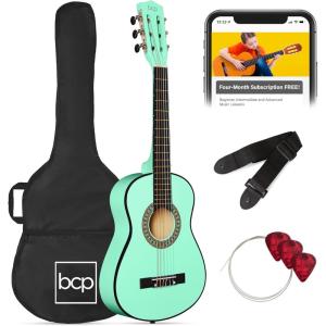 imageBest Choice Products 38in Beginner All Wood Acoustic Guitar Starter Kit wGig Bag 6 Picks Nylon Strings Strap wPick Holder  NaturalSoCal Green