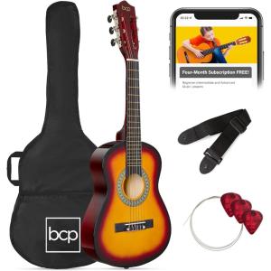 imageBest Choice Products 38in Beginner All Wood Acoustic Guitar Starter Kit wGig Bag 6 Picks Nylon Strings Strap wPick Holder  NaturalSunburst