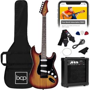 imageBest Choice Products 39in Full Size Beginner Electric Guitar Starter Kit wCase Strap 10W Amp Strings Pick Tremolo Bar  SoCal GreenBourbon