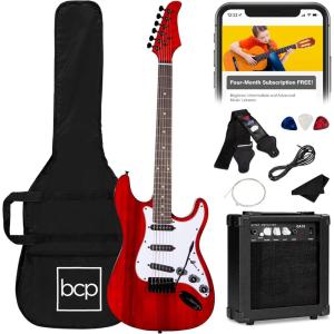 imageBest Choice Products 39in Full Size Beginner Electric Guitar Starter Kit wCase Strap 10W Amp Strings Pick Tremolo Bar  SoCal GreenCherry Red