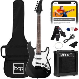imageBest Choice Products 39in Full Size Beginner Electric Guitar Starter Kit wCase Strap 10W Amp Strings Pick Tremolo Bar  SoCal GreenJet Black