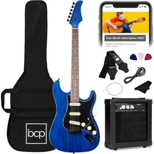 imageBest Choice Products 39in Full Size Beginner Electric Guitar Starter Kit wCase Strap 10W Amp Strings Pick Tremolo Bar  SoCal GreenMidnight Blue