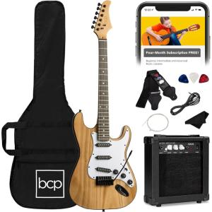 imageBest Choice Products 39in Full Size Beginner Electric Guitar Starter Kit wCase Strap 10W Amp Strings Pick Tremolo Bar  SoCal GreenNatural