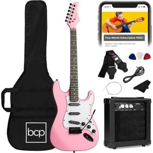 imageBest Choice Products 39in Full Size Beginner Electric Guitar Starter Kit wCase Strap 10W Amp Strings Pick Tremolo Bar  SoCal GreenPink