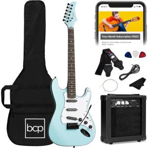 imageBest Choice Products 39in Full Size Beginner Electric Guitar Starter Kit wCase Strap 10W Amp Strings Pick Tremolo Bar  SoCal GreenPowder Blue