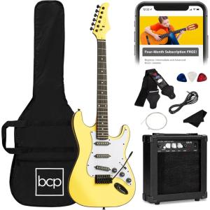 imageBest Choice Products 39in Full Size Beginner Electric Guitar Starter Kit wCase Strap 10W Amp Strings Pick Tremolo Bar  SoCal GreenYellow
