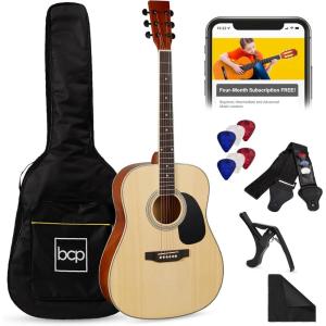 imageBest Choice Products 41in Full Size Beginner All Wood Acoustic Guitar Starter Set wGig Bag Strap Capo Strings Picks  SunburstNatural
