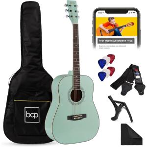 imageBest Choice Products 41in Full Size Beginner All Wood Acoustic Guitar Starter Set wGig Bag Strap Capo Strings Picks  SunburstSocal Green