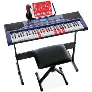 imageBest Choice Products 61Key Beginners Complete Electronic Keyboard Piano Set wLighted Keys LCD Screen Headphones Stand Bench Teaching Modes Note Stickers BuiltIn Speakers  RedBlue