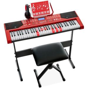 imageBest Choice Products 61Key Beginners Complete Electronic Keyboard Piano Set wLighted Keys LCD Screen Headphones Stand Bench Teaching Modes Note Stickers BuiltIn Speakers  RedRed