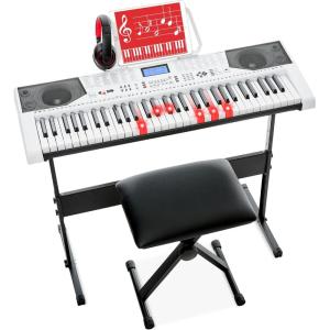 imageBest Choice Products 61Key Beginners Complete Electronic Keyboard Piano Set wLighted Keys LCD Screen Headphones Stand Bench Teaching Modes Note Stickers BuiltIn Speakers  RedWhite