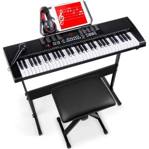 imageBest Choice Products 61Key Electronic Keyboard Piano Portable Electric Keyboard Complete Beginner Set wLED Screen Stand Bench Headphones  BlackBlack