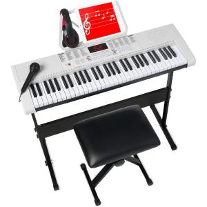 imageBest Choice Products 61Key Electronic Keyboard Piano Portable Electric Keyboard Complete Beginner Set wLED Screen Stand Bench Headphones  BlackWhite