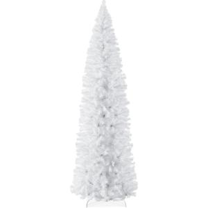 imageBest Choice Products 6ft Black Artificial Holiday Christmas Pencil Tree for Home Office Party Decoration w 608 Tips Metal Hinges ampamp BaseWhite