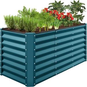 imageBest Choice Products 6x3x2ft Outdoor Metal Raised Garden Bed Deep Root Box Planter for Vegetables Flowers Herbs and Succulents w 269 Gallon Capacity  Peacock BluePeacock Blue