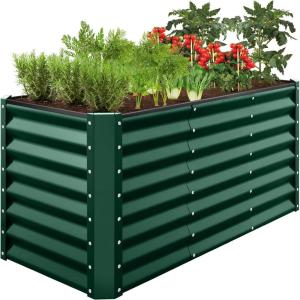 imageBest Choice Products 6x3x2ft Outdoor Metal Raised Garden Bed Deep Root Box Planter for Vegetables Flowers Herbs and Succulents w 269 Gallon Capacity  Peacock BlueDark Green