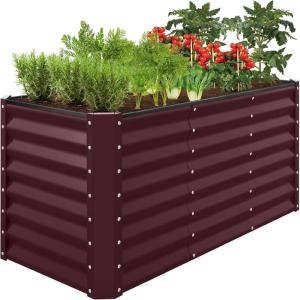 imageBest Choice Products 6x3x2ft Outdoor Metal Raised Garden Bed Deep Root Box Planter for Vegetables Flowers Herbs and Succulents w 269 Gallon Capacity  Peacock BlueBurgundy