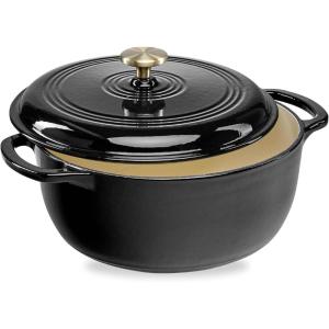 imageBest Choice Products 75 Quart Enamel CastIron Round Dutch Oven Family Style HeavyDuty PreSeasoned Cookware for Home Kitchen Dining Room Oven Safe wLid Dual Handles  Cornflower BlueBlack Licorice