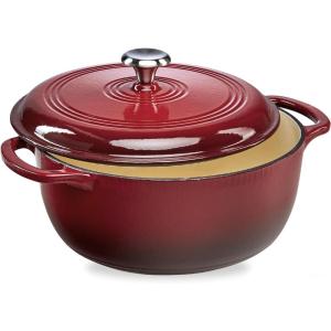 imageBest Choice Products 75 Quart Enamel CastIron Round Dutch Oven Family Style HeavyDuty PreSeasoned Cookware for Home Kitchen Dining Room Oven Safe wLid Dual Handles  Cornflower BlueRed