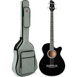 imageBest Choice Products Acoustic Electric Bass Guitar Full Size 4 String Fretted Bass Guitar wPadded Gig Bag  BlackBlack