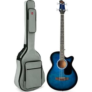 imageBest Choice Products Acoustic Electric Bass Guitar Full Size 4 String Fretted Bass Guitar wPadded Gig Bag  BlackBlue