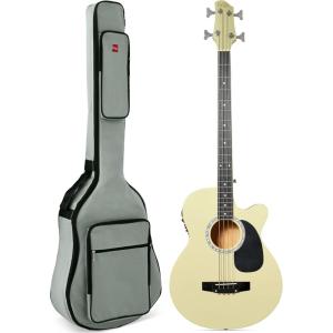 imageBest Choice Products Acoustic Electric Bass Guitar Full Size 4 String Fretted Bass Guitar wPadded Gig Bag  BlackCream White