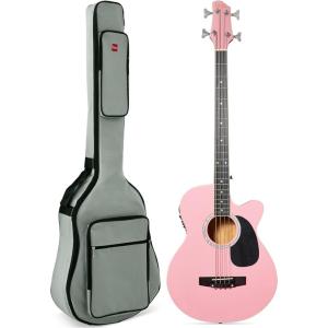 imageBest Choice Products Acoustic Electric Bass Guitar Full Size 4 String Fretted Bass Guitar wPadded Gig Bag  BlackPink