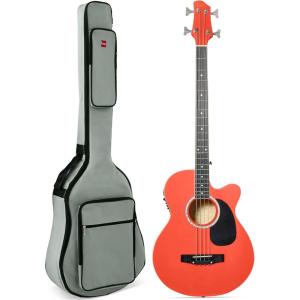 imageBest Choice Products Acoustic Electric Bass Guitar Full Size 4 String Fretted Bass Guitar wPadded Gig Bag  BlackRed