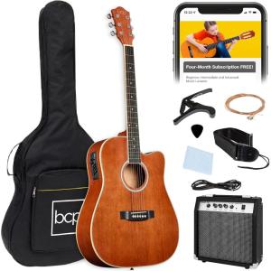 imageBest Choice Products Beginner Acoustic Electric Guitar Starter Set w 41in All Wood Cutaway Design Gig Bag Strap Picks  BlueMahogany