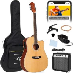 imageBest Choice Products Beginner Acoustic Electric Guitar Starter Set w 41in All Wood Cutaway Design Gig Bag Strap Picks  BlueNatural