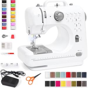 imageBest Choice Products Compact Sewing Machine 42Piece Beginners Kit Multifunctional Portable 6V Beginner Sewing Machine w 12 Stitch Patterns Light Foot Pedal Storage Drawer  TealWhiteGrayWhite