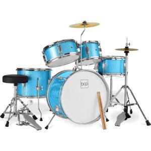 imageBest Choice Products Kids 5Piece Beginner Drum Set Junior Kit Starter Percussion wCymbals Pedal Drumsticks Stool Toms Snare Hi Hat  BlackBlue Sparkle