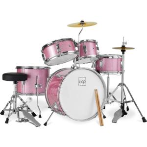 imageBest Choice Products Kids 5Piece Beginner Drum Set Junior Kit Starter Percussion wCymbals Pedal Drumsticks Stool Toms Snare Hi Hat  BlackPink Sparkle