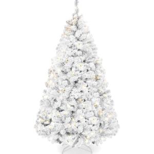 imageBest Choice Products PreLit Artificial Christmas Tree 6ft Snow Flocked Pine Tree 2in1 White and Multicolor LED Lights Full Snowy AppearanceWhite