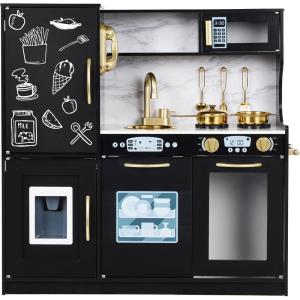 imageBest Choice Products Pretend Play Kitchen Wooden Toy Set for Kids wRealistic Design Telephone Utensils Oven Microwave Sink  Pink FloralBlack