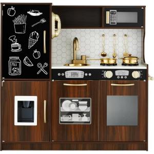 imageBest Choice Products Pretend Play Kitchen Wooden Toy Set for Kids wRealistic Design Telephone Utensils Oven Microwave Sink  Pink FloralEspresso